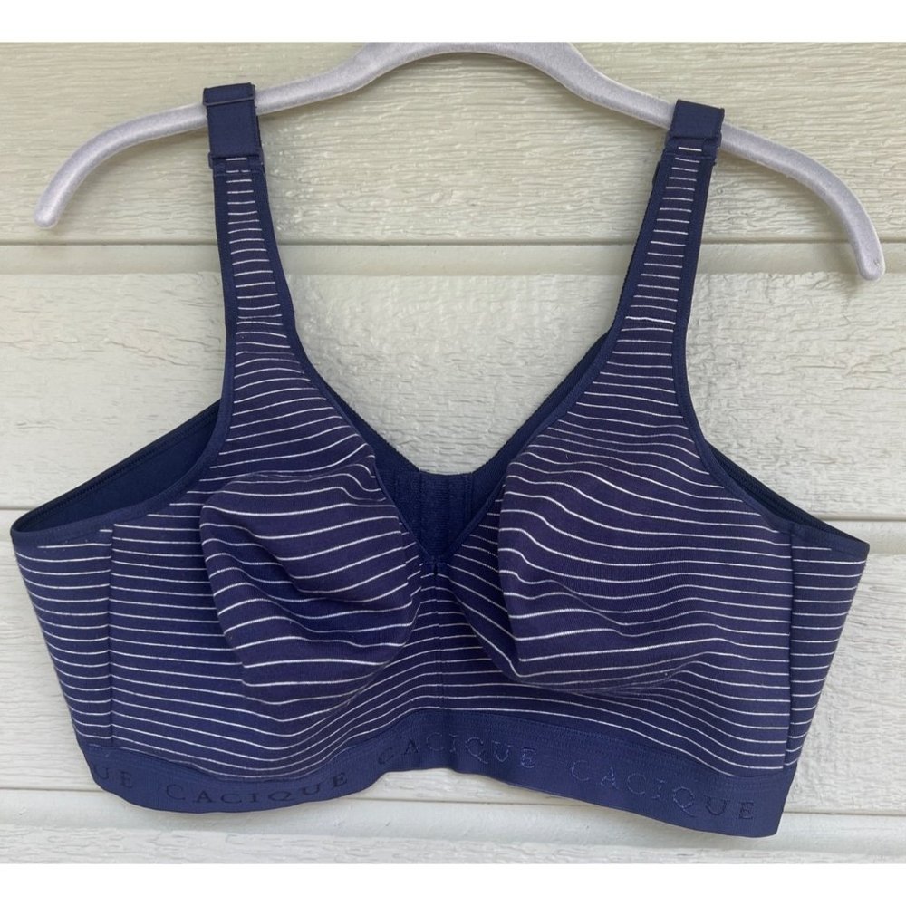 Cachique Womens Bra Size 42D Soft T-shirt Bra Blue Striped Adjustable Wireless